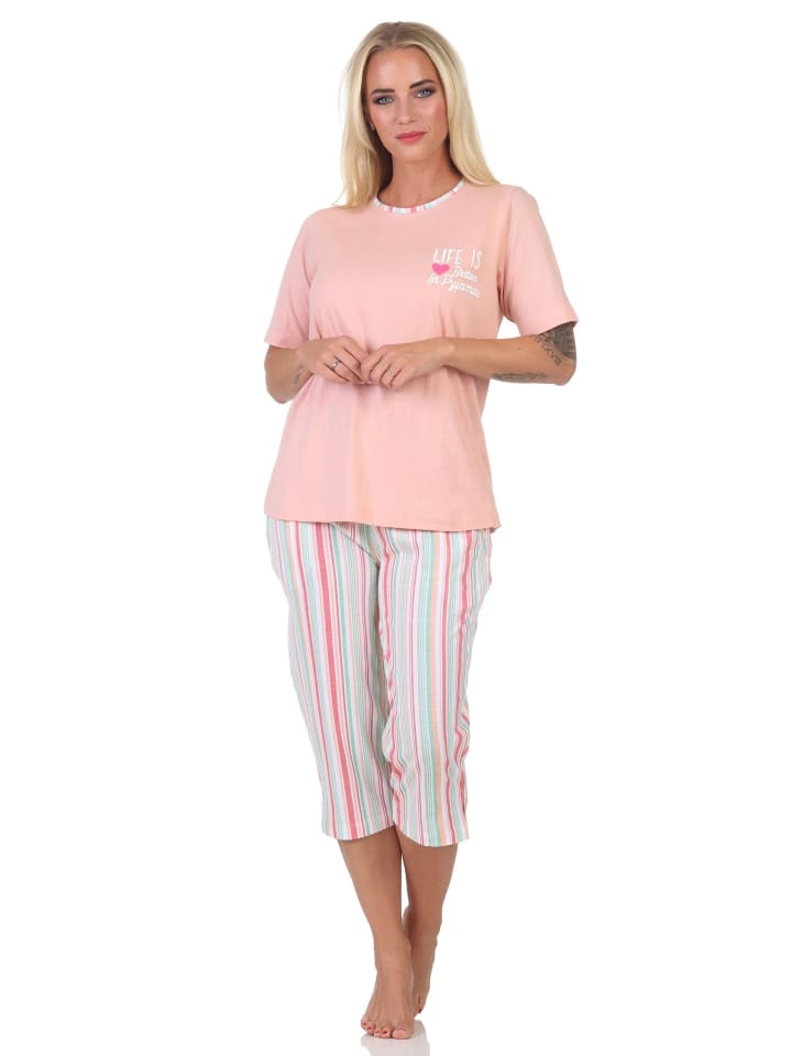 

NORMANN Пижама-капри с короткими рукавами в полоску, большие размеры 125 204 90 667, абрикосовый цвет