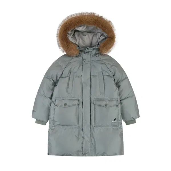Пуховик длинный с карманами, 0212, Kangol Kids, хаки
