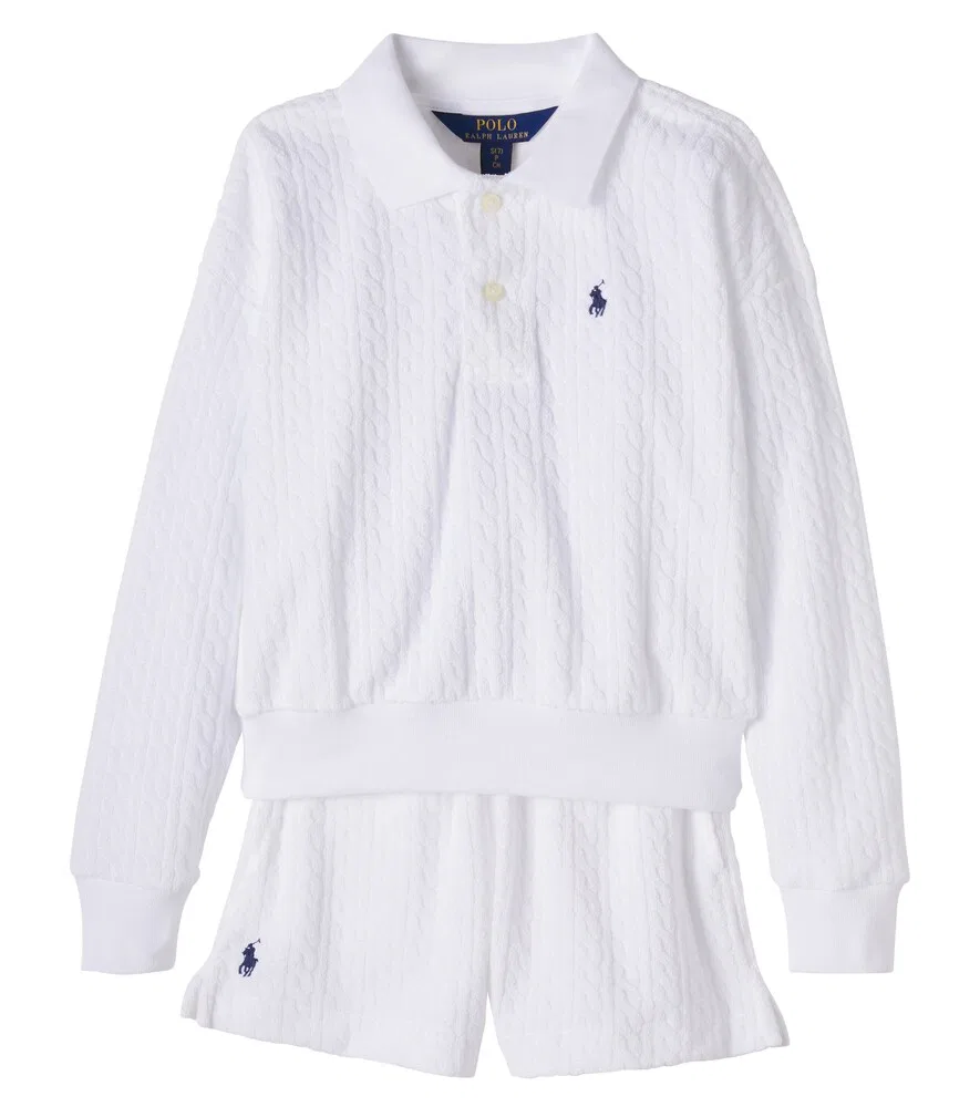 Комплект из поло и шорт из смесовой хлопковой ткани Polo Ralph Lauren Kids, белый