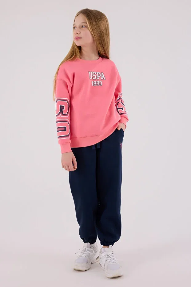 Детский комплект спортивного костюма для девочек с вышивкой U.S. Polo Assn., Neon Pink — фото 3