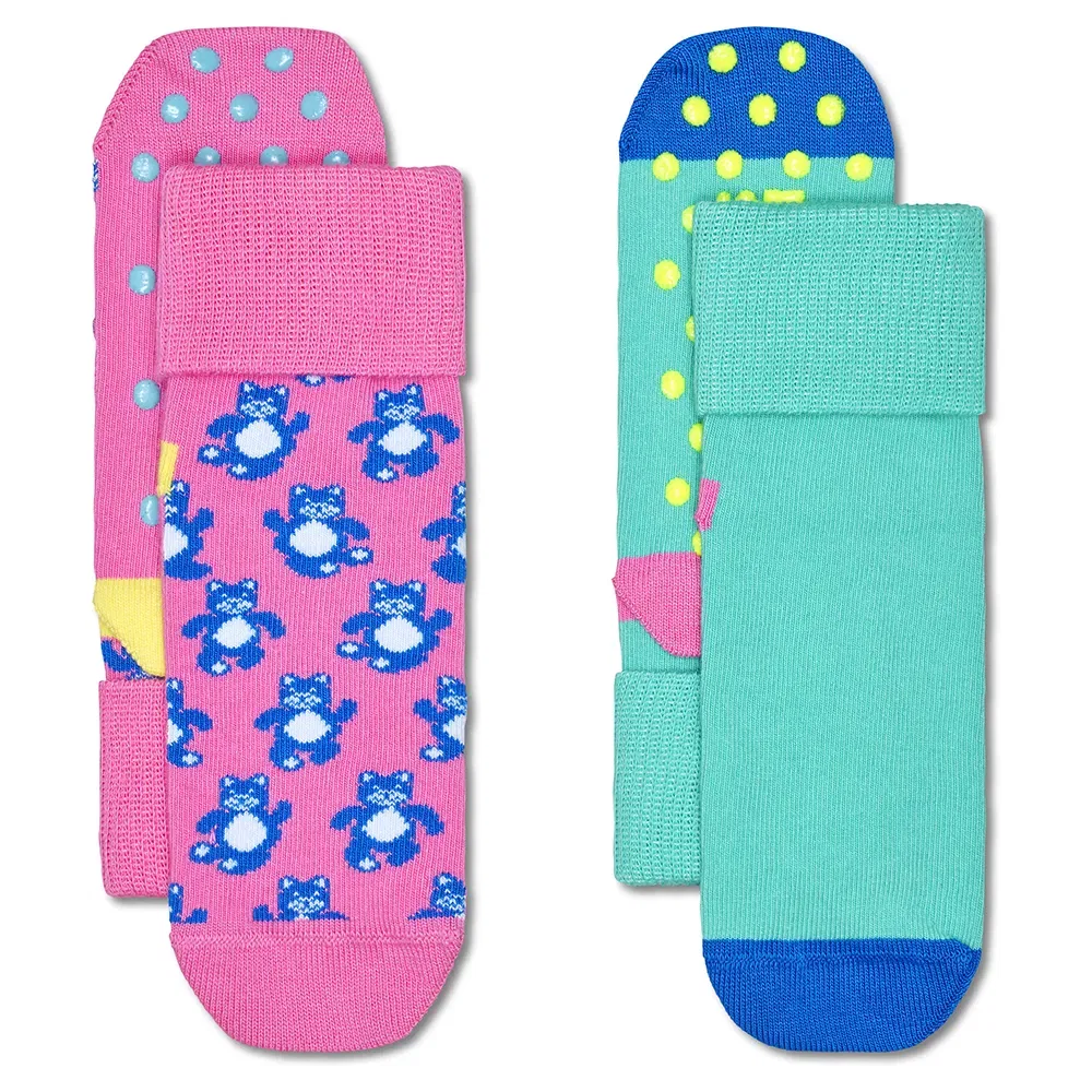 Носки антискользящие с мишкой 2 пары Happy Socks, синий
