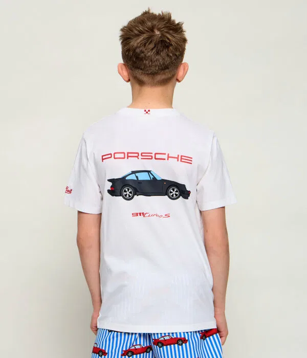 Детская футболка для мальчиков с принтом T-Shirt St.Barth X Porsche Regular Fit, белый — фото 3