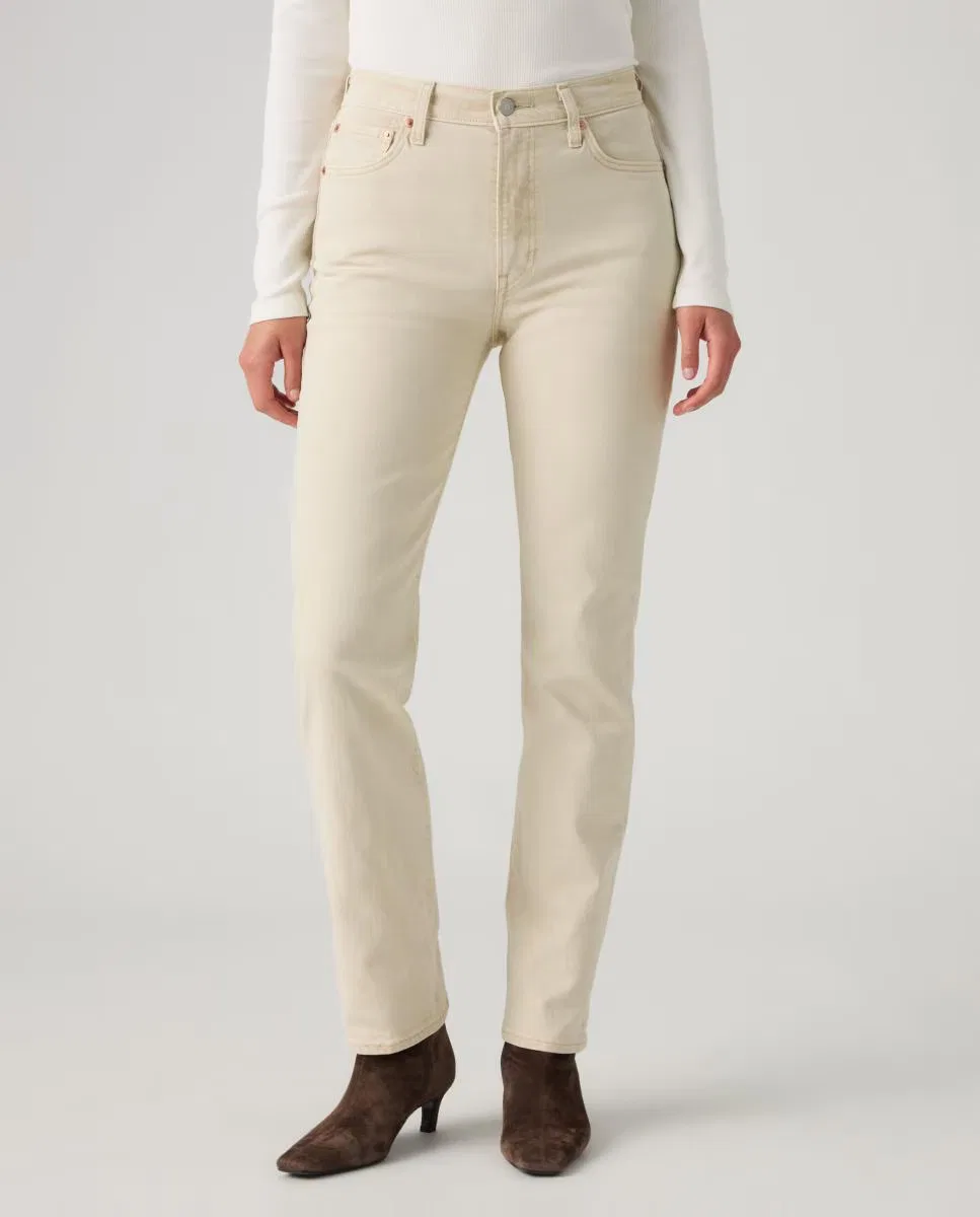Женское прямые джинсы, Vaquero Recto Ribcage Slim Tiro Alto, Levi's, кремовый — фото 3