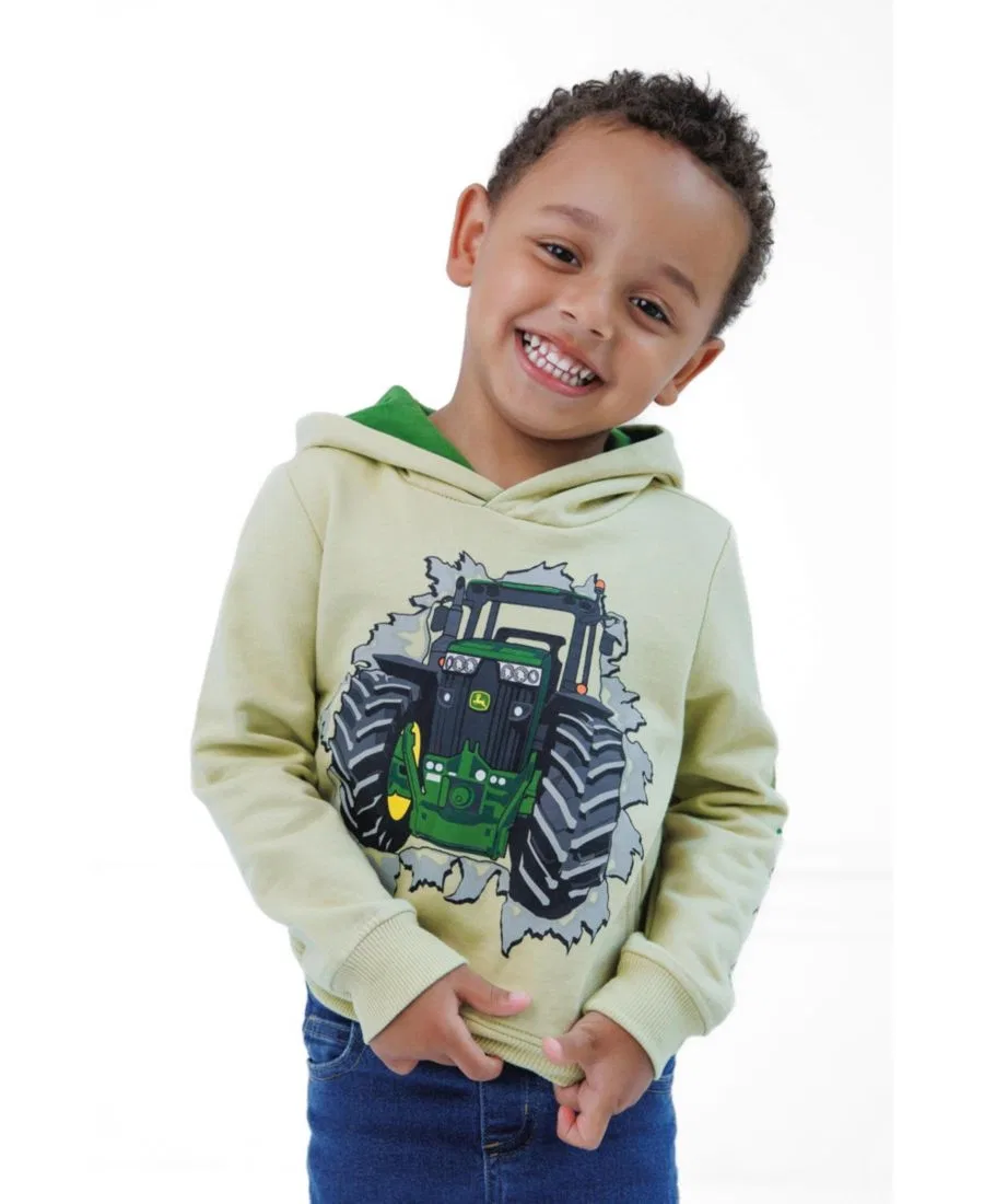 Детский худи из флиса с принтом John Deere, Olive Dark Green — фото 3