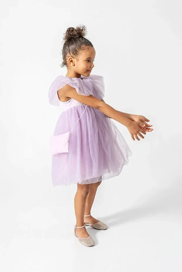 Детское платье для девочек с плиссировкой Henrietta pleated tulle puffy special occasion dress with bag Banamio, Lilac — фото 4