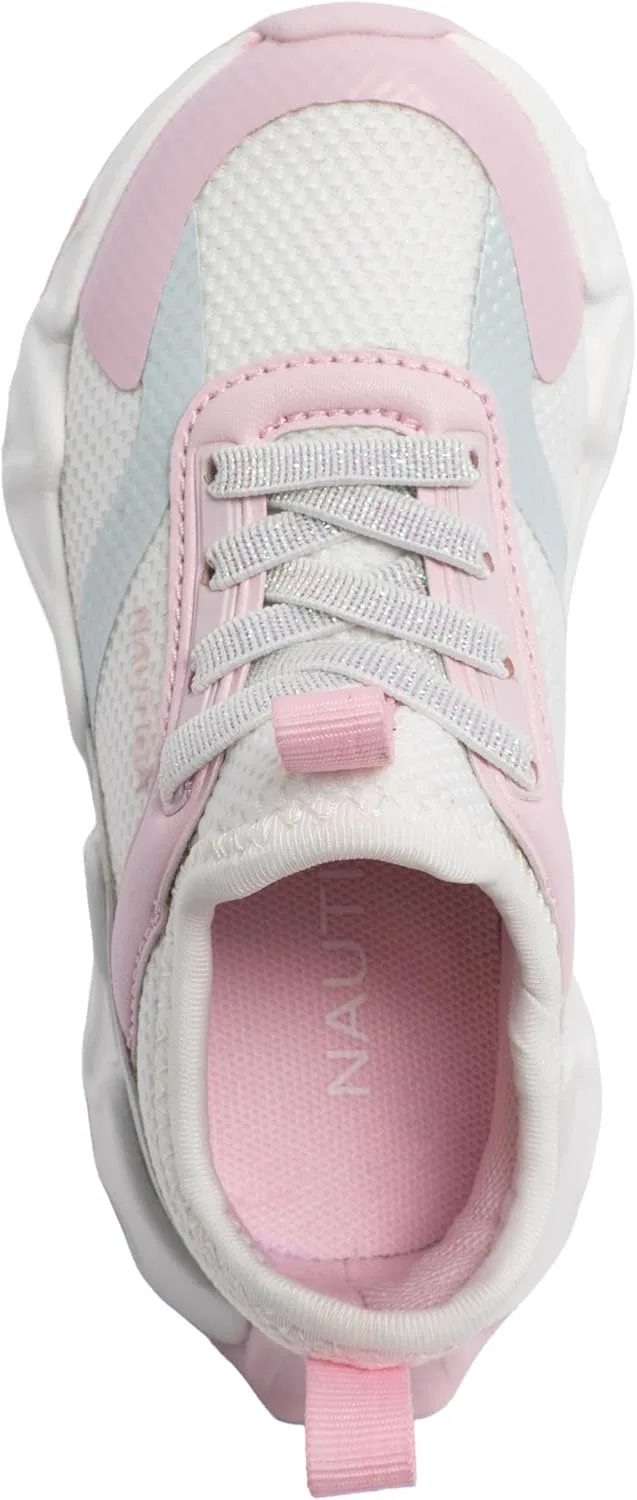 Детские кроссовки для девочек с шнуровкой Nautica, White Pink Iridescent-Maybella — фото 4