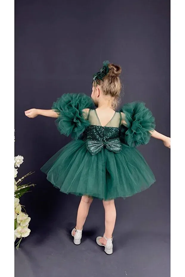 Детское платье для девочек с пайетками Buse&Eylül Bebe, Green — фото 2