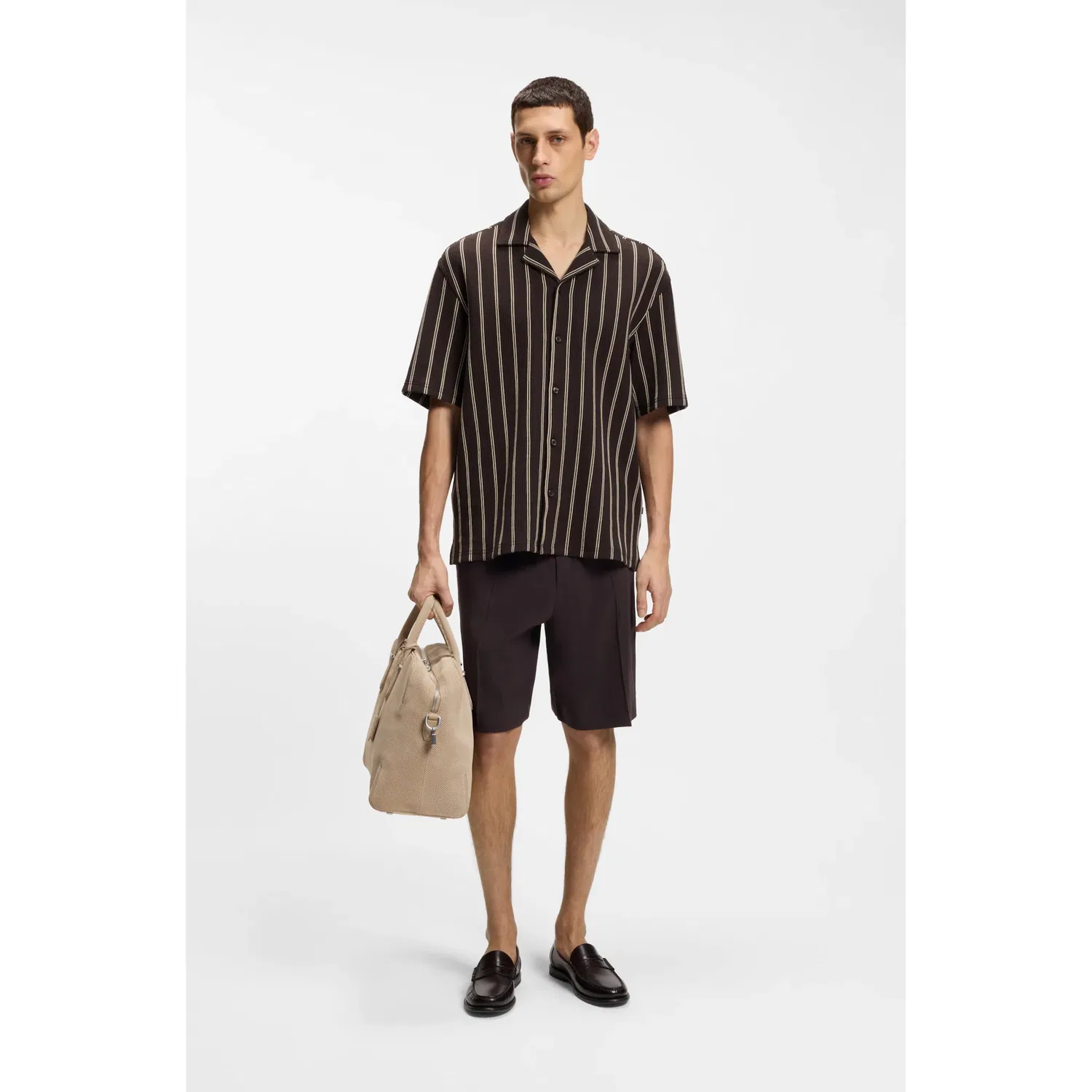 Мужская свободная короткая рубашка из джерси BOSS, Dark Brown — фото 4