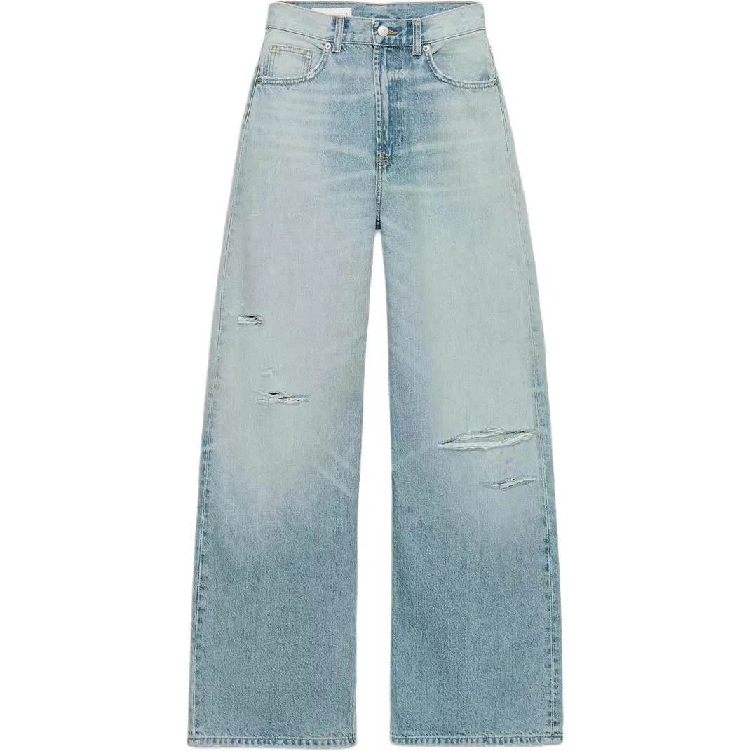 Женские джинсы свободного кроя с широкой штаниной ZARA, Ecru/Light Blue/Red — фото 3