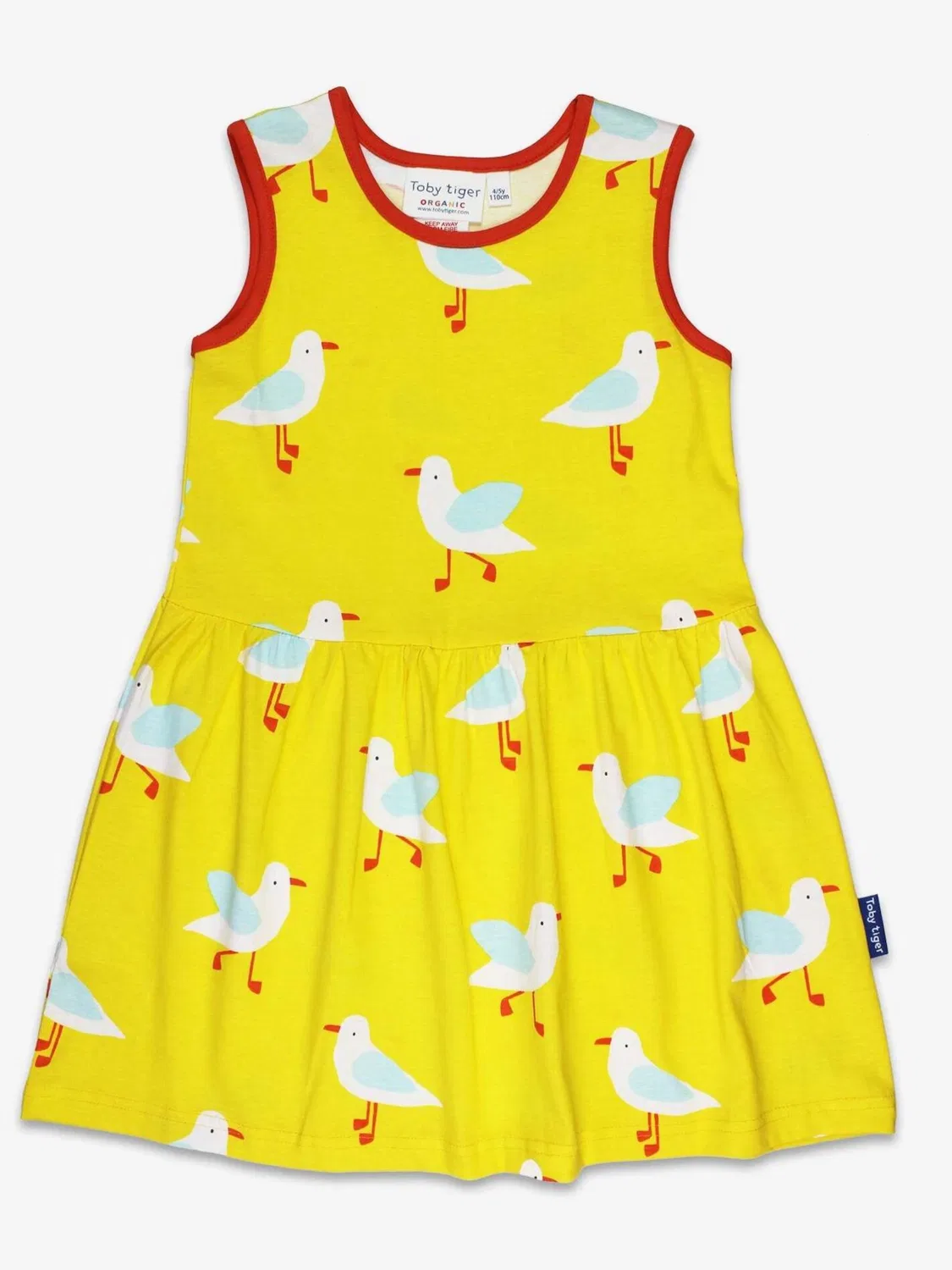 Желтое платье Toby Tiger Bio-Baumwoll Kinder Sommerkleid mit Möwen-Druck'