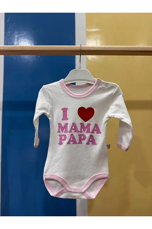 Детское боди с длинным рукавом Bady mama papa printed body Miniloppoo, Pink