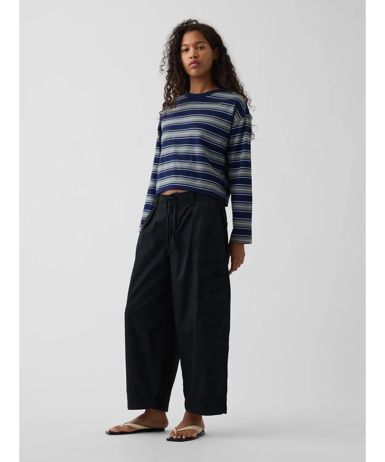 Женские свободные брюки-парашют с завязками GAP, Black