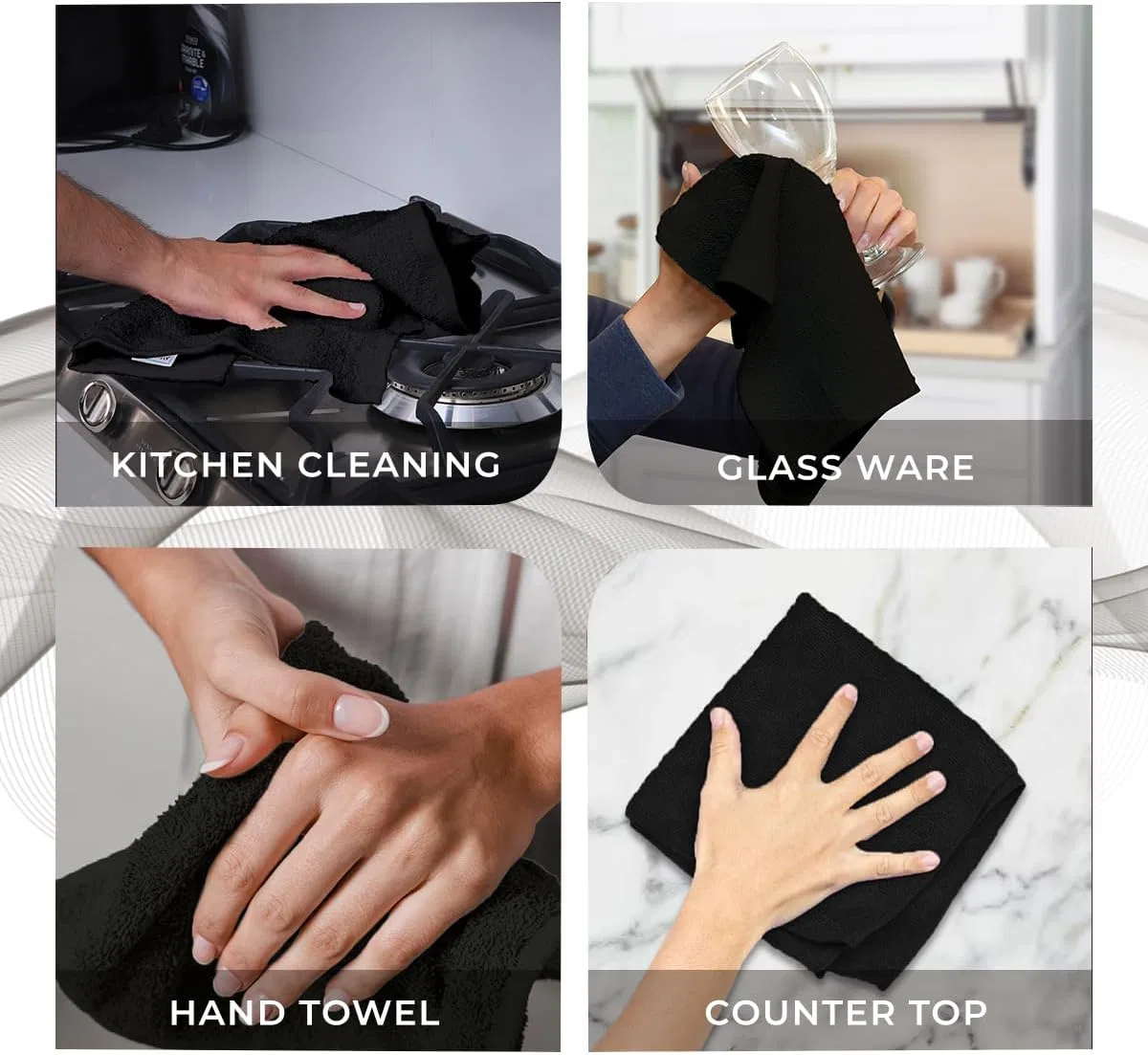 Мочалки хлопковые, Avalon Towels, набор 60 шт, 30.5x30.5 см, Black — фото 3