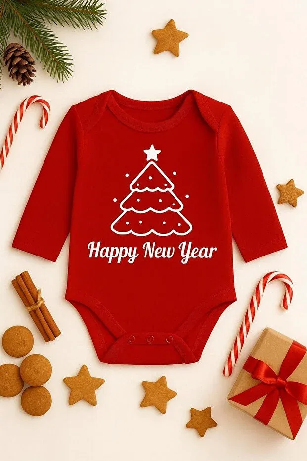 Детское боди с длинным рукавом Happy New Year Efu Baby, Red