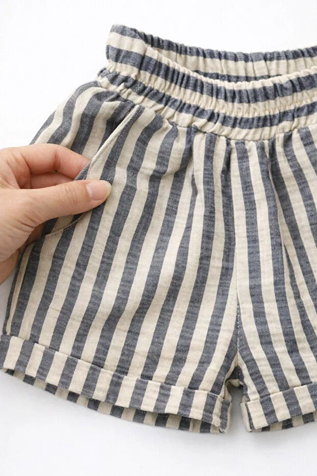 Детские шорты для мальчиков хлопковые с моделью Boys' & children's 100% cotton bohemian linen double-pocket shorts Akif Giyim, Blue — фото 2