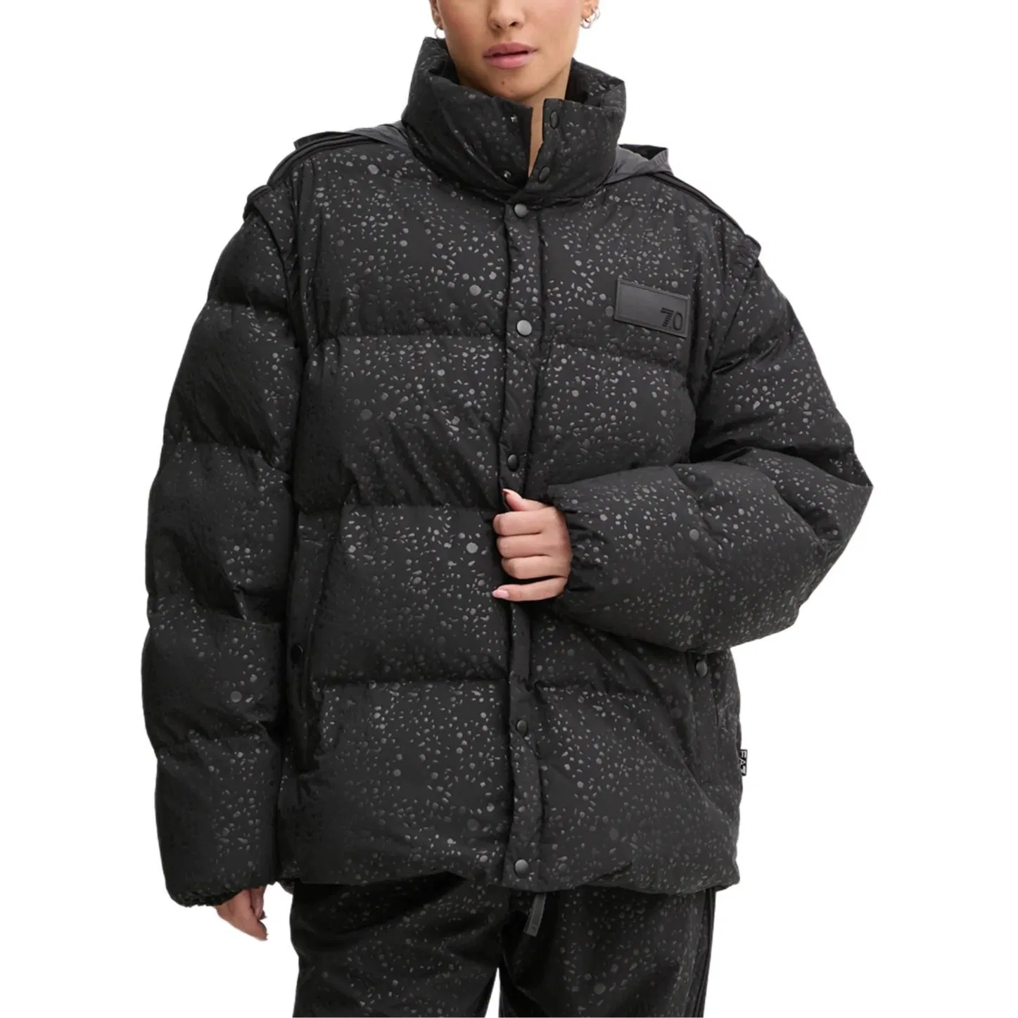 Пуховик стеганый с крапчатым принтом, EMPORIO ARMANI, Black