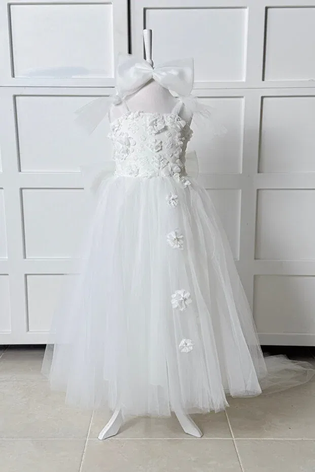 Детское платье для девочек с принтом 3D Floral Modabesta, White — фото 4