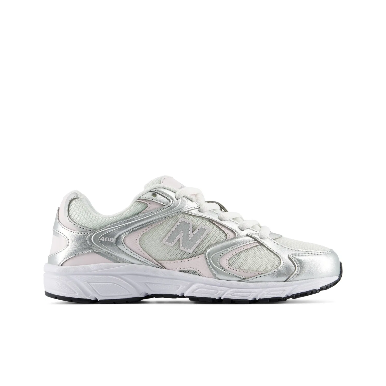Детские кроссовки на шнуровке New Balance 408, Light Silver Metallic/Pink Salt — фото 2