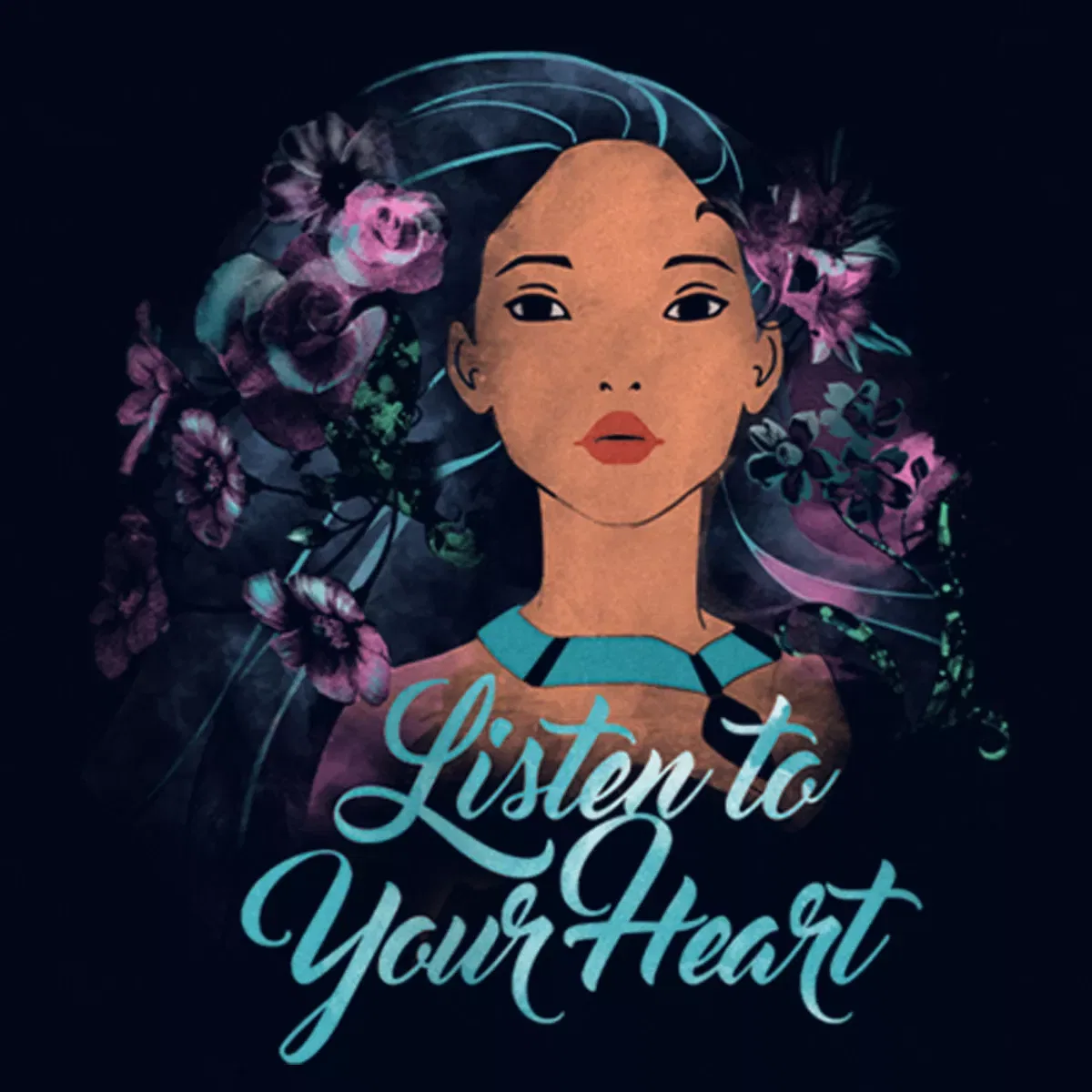 Детская футболка с принтом Pocahontas Watercolor Wind Disney, Navy Blue — фото 2
