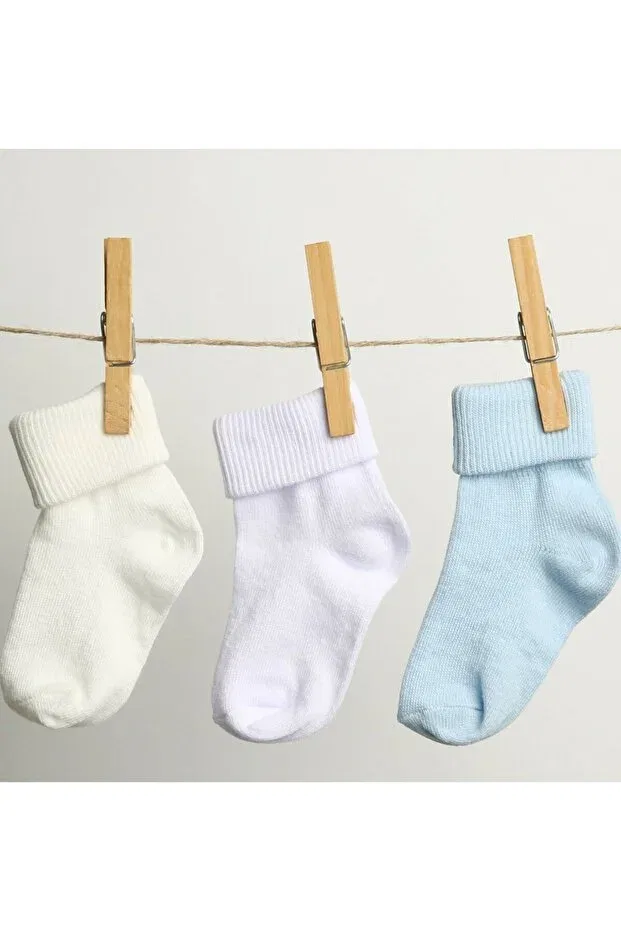 Детские носки для новорожденных хлопковые 3-шт Baby 3-piece unisex curled socks Eses Bebe, Multicolored