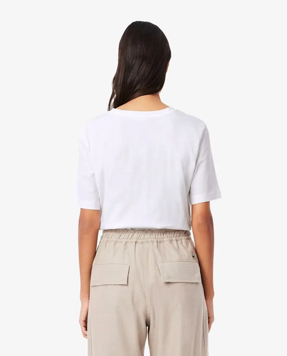 Футболка Lacoste Blanco свободного кроя с V-образным вырезом — фото 2