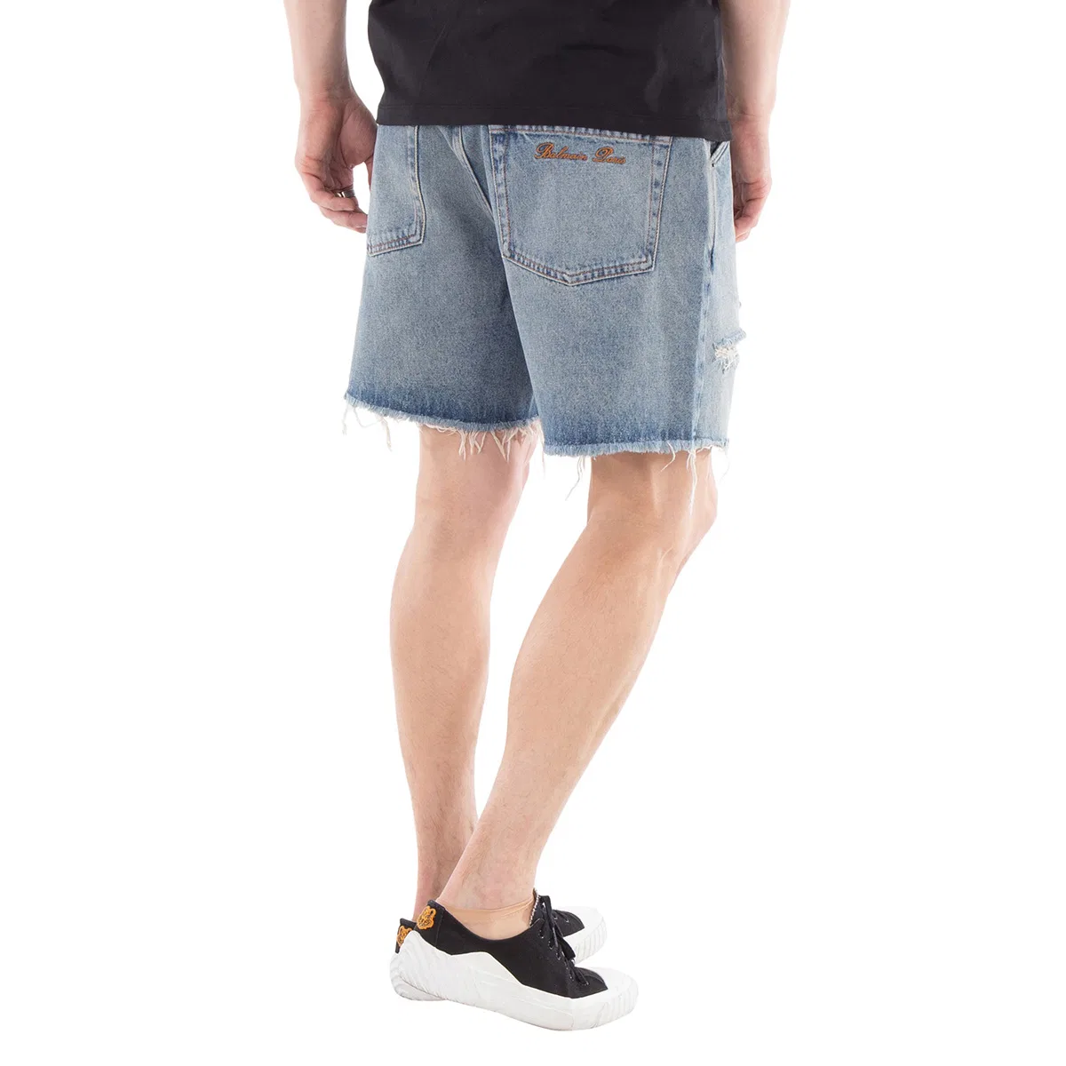 Шорты джинсовые с потертостями Ripped Cotton Denim Jean Shorts Balmain, Blue — фото 4