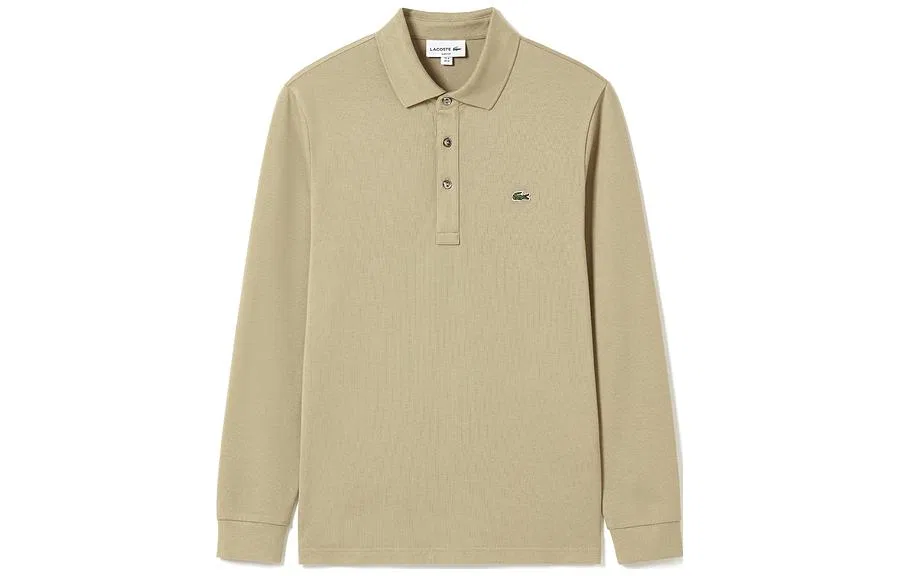 Мужское поло Lacoste с коротким рукавом, отложной воротник, прямой крой, коричневый зеленый — фото 4