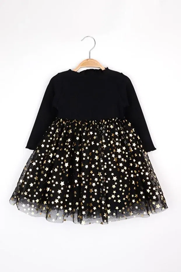 Детское платье для девочек с принтом Black Star Printed Tulle Skirt Le Mabelle, Black — фото 2