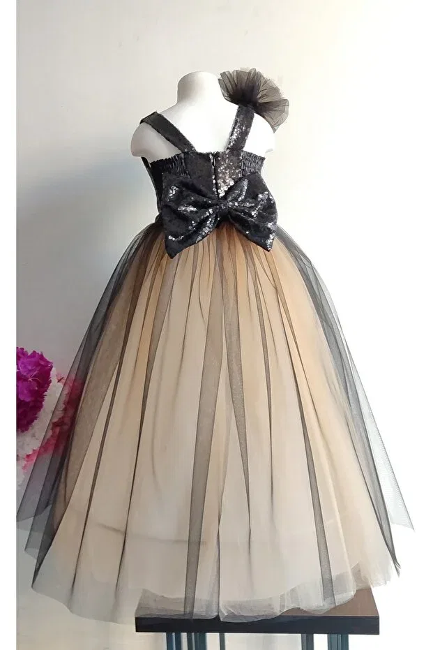 Детское платье для девочек с пайетками Boztaş Bebe, Beige — фото 4