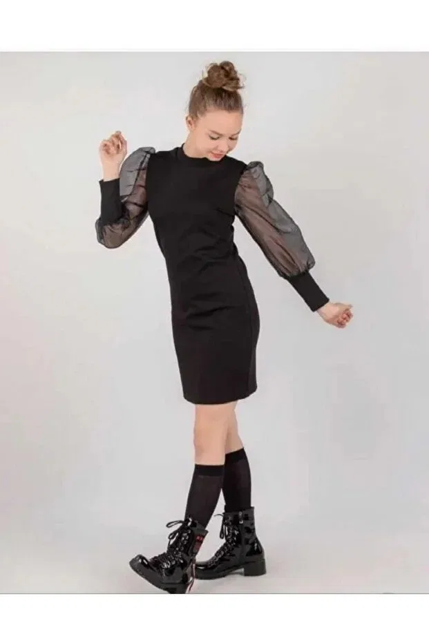 Детское платье для девочек с длинным рукавом Nano Interlock Balloon Sleeve Dress Generic Brands, Black