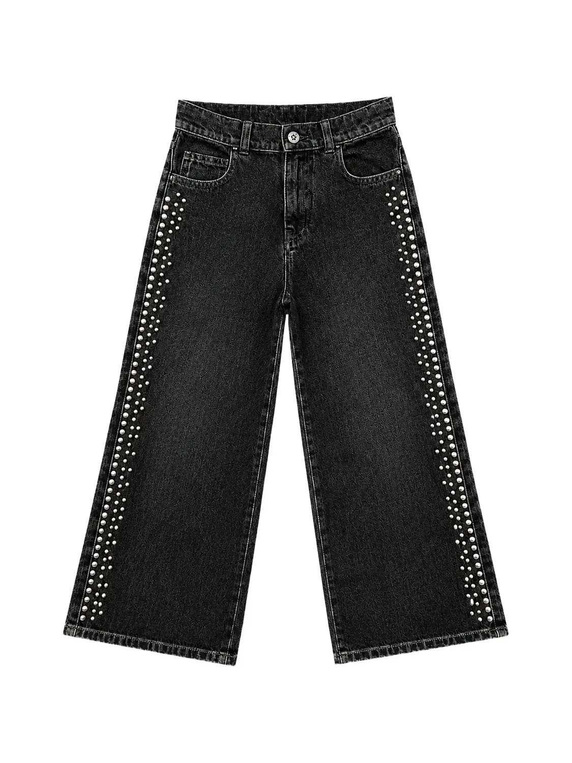 Джинсы с логотипом, украшенные заклепками Golden Goose Kids, серый
