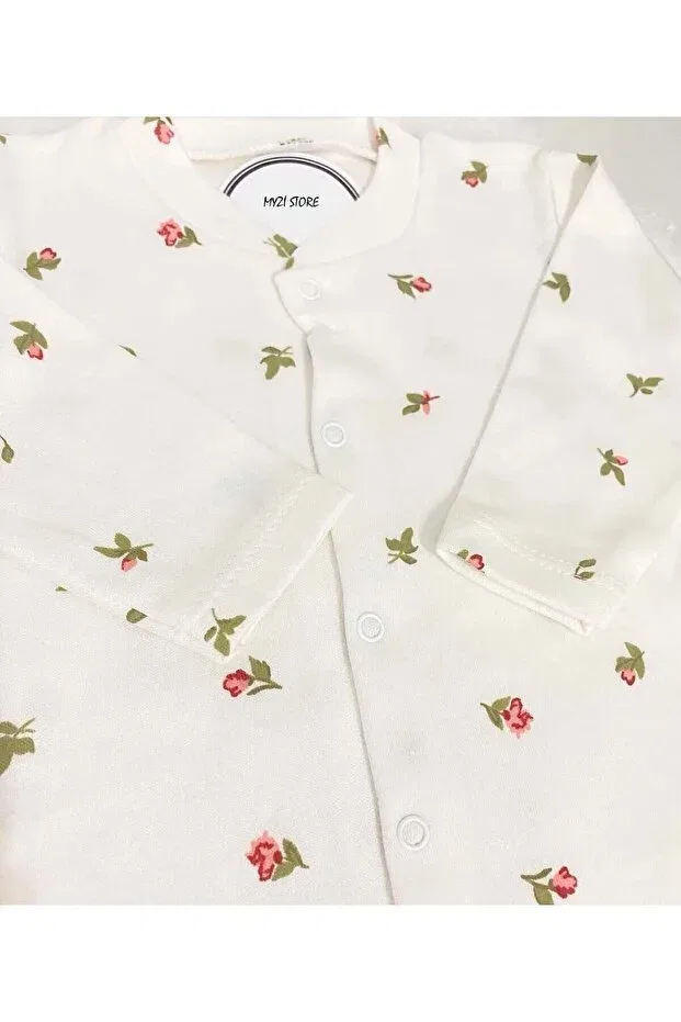 Детский комбинезон для девочек с цветочным принтом Basics Myzi Store, Cream — фото 3