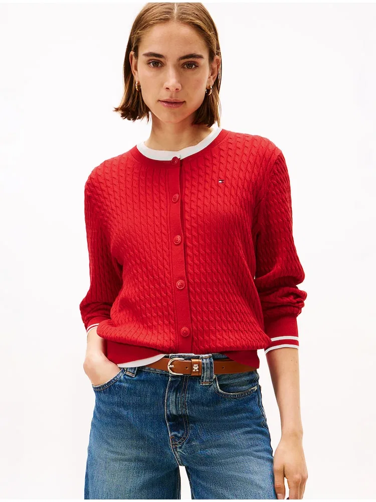 Кардиган мини кабель с контрастной отделкой TOMMY HILFIGER, Red