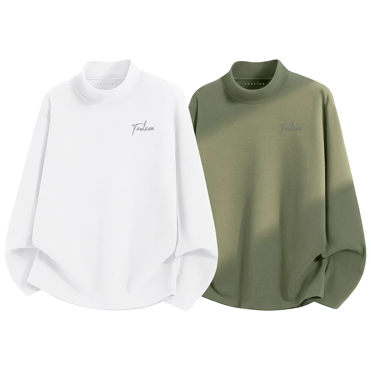 Детское термобелье с флисом Tonlion Minimalist American Letter Print Fashion Trendy Versatile Warm Fleece Turtleneck, Белый + Хаки