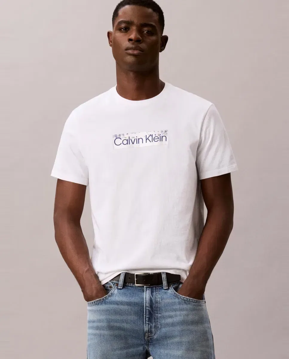Мужская футболка хлопковая с логотипом Calvin Klein, Белый — фото 3