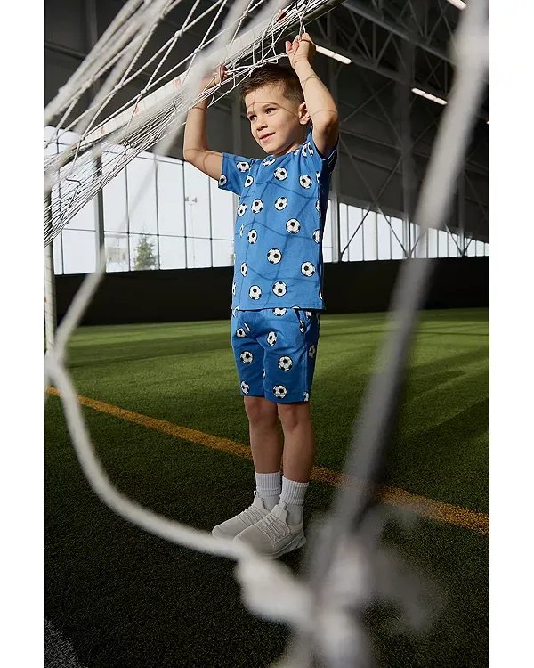 Детская футболка для мальчиков с принтом Soccer Ball Print Miles The Label, Royal — фото 3