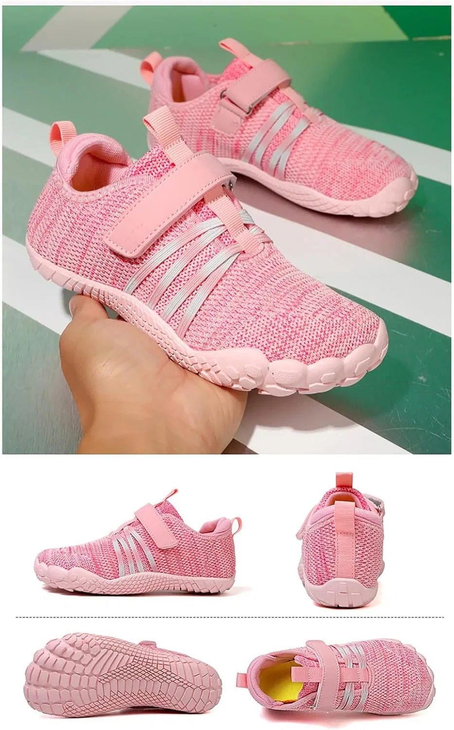 Детские дышащие кроссовки для девочек и мальчиков с широким носком, Pink — фото 4