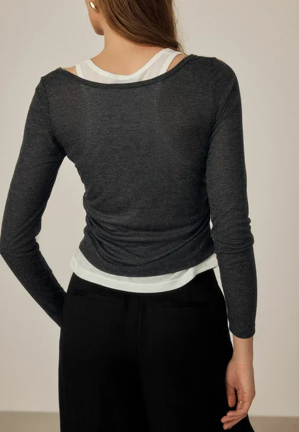 Топ с длинным рукавом, Regular fit, Regular fit - layered long sleeve top, Next, grey white, белый/серый — фото 2