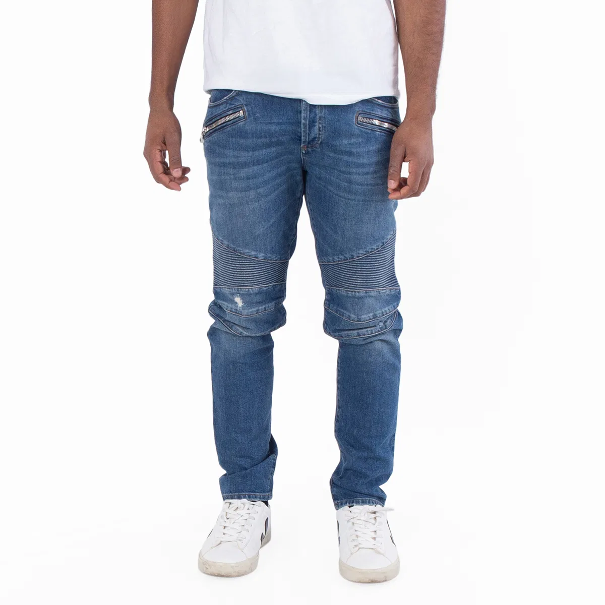 Джинсы скинни с полувыбеленным эффектом Slim Cut Denim Jeans Balmain, Ff Bleu Jean