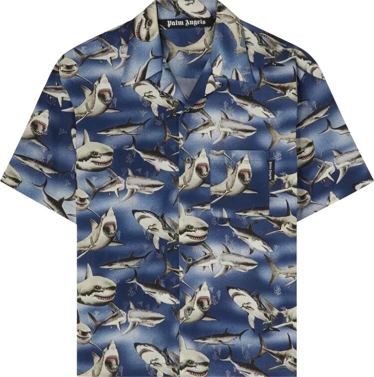 

Рубашка Palm Angels Sharks Bowling Shirt 'Blue', синий