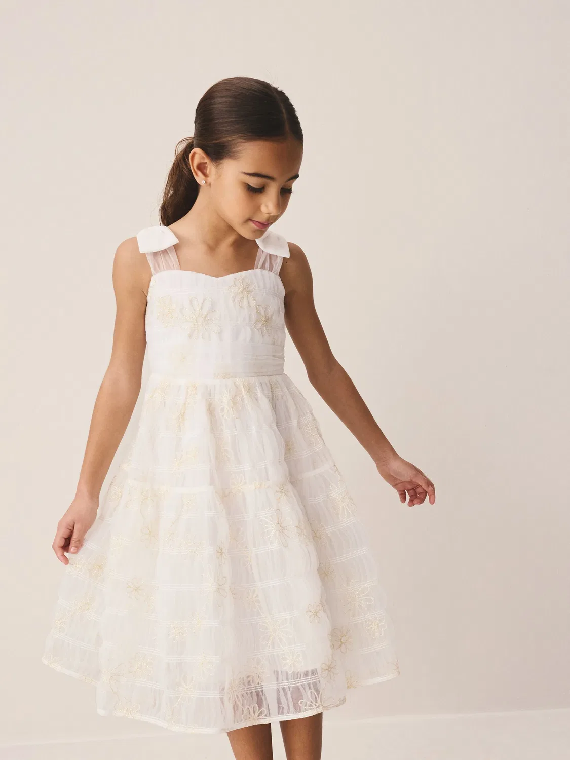 Платье с вышивкой и бантом Laura Ashley, Ivory