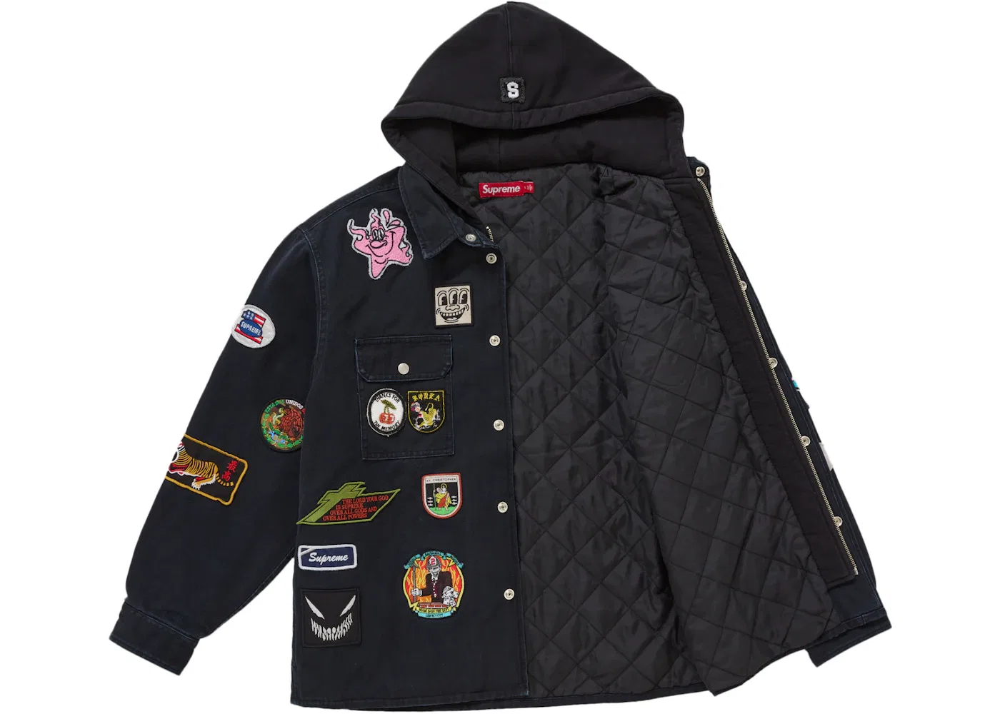 Мужская рубашка с капюшоном и патчами Supreme, Black — фото 3