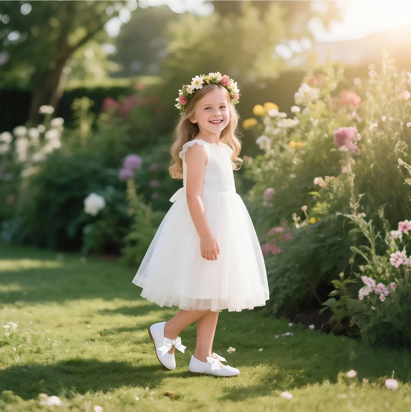 Детские туфли Мэри Джейн для девочек PHIRAMIN, Elegant Bowknot White — фото 2