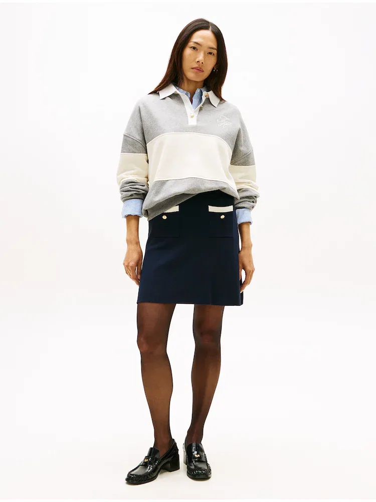 Юбка миди с золотыми пуговицами TOMMY HILFIGER, Navy