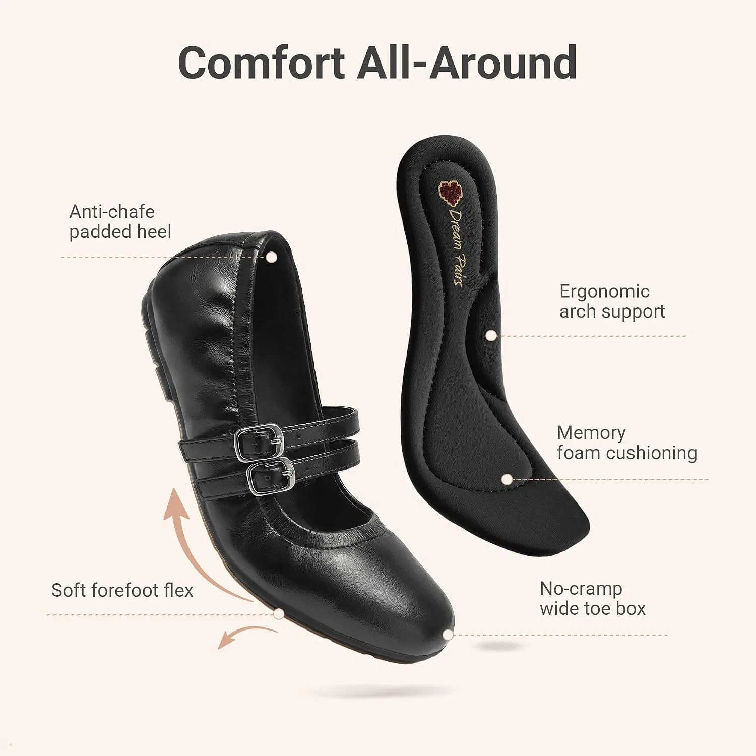 Детские балетки для девочек с эластичным ремешком Mary Jane DREAM PAIRS, Black — фото 4