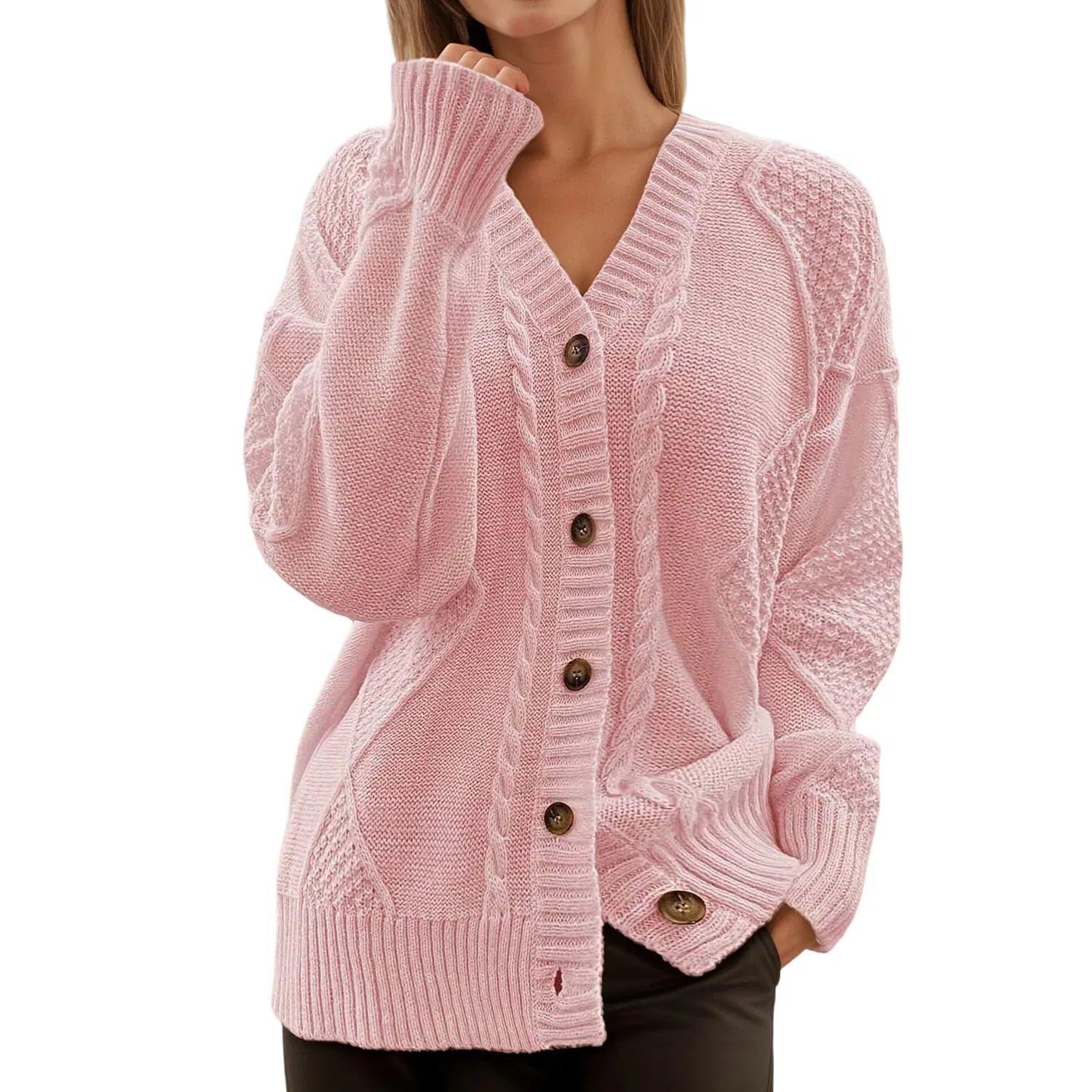 Женский кардиган с длинным рукавом, модель Cardigan da donna a maglia grossa, Rosso