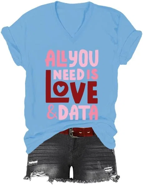 Футболка с принтом V-образным вырезом, All You Need is Love, Sky Blue
