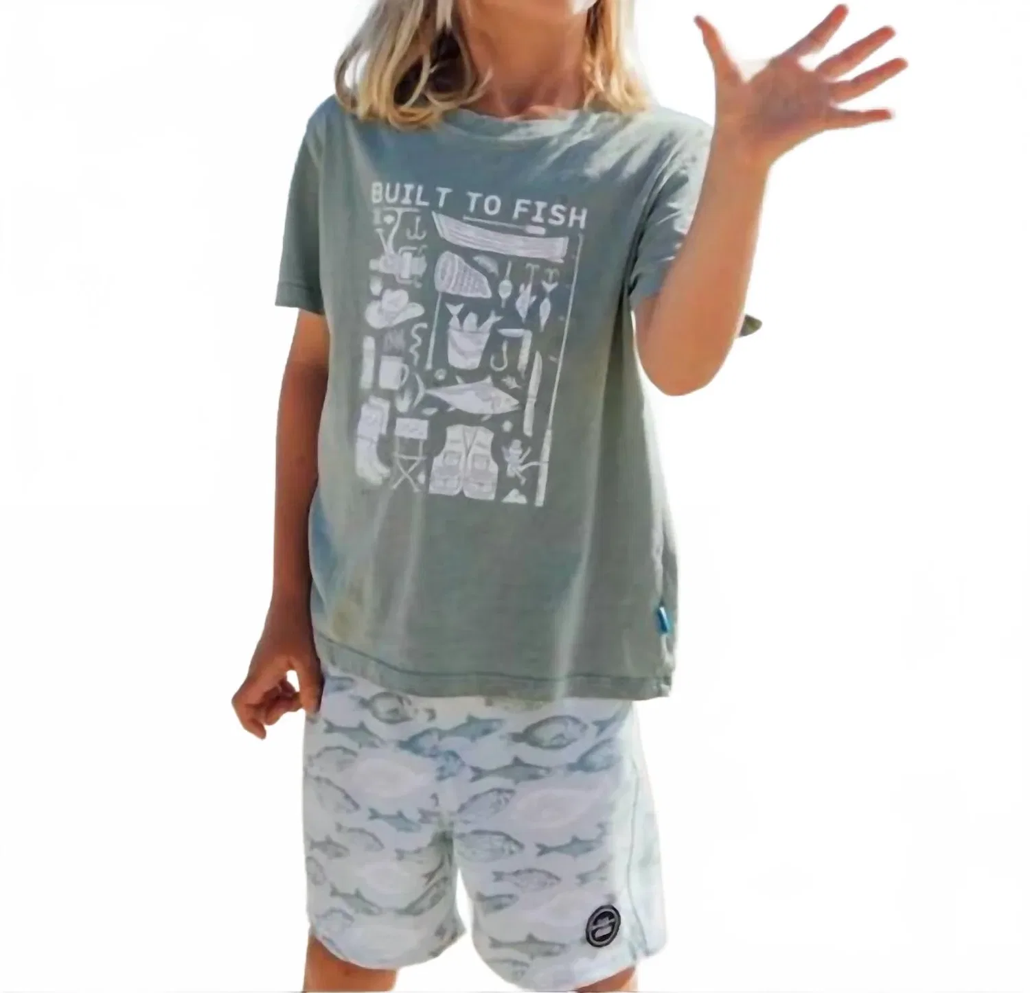 Детские шорты для мальчиков с защитой UPF 50+ Classic Board Shorts feather 4 arrow, Sage