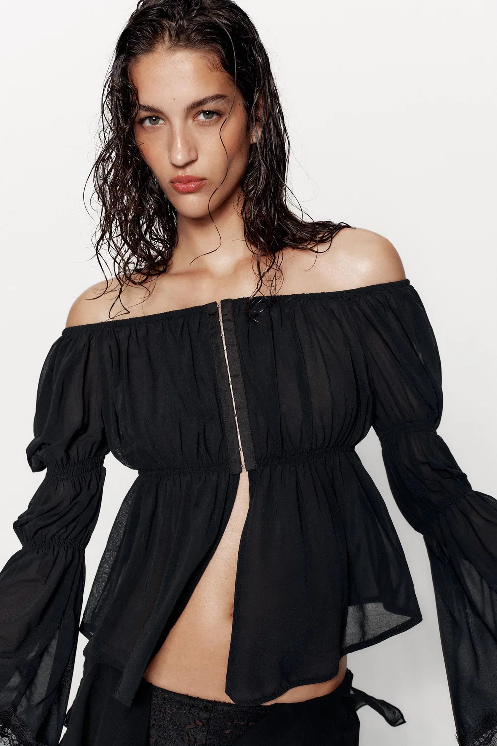 Топ с кружевом в подходящий свой крючок ZARA, Black — фото 4