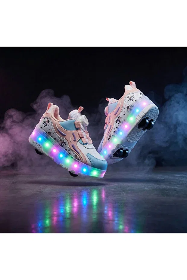Детские кроссовки для девочек с принтом Lighted roller skating shoes Le Style De Marie, Powder